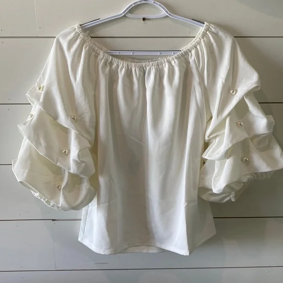 clothing cece off the shoulder ruffle cuff blouse